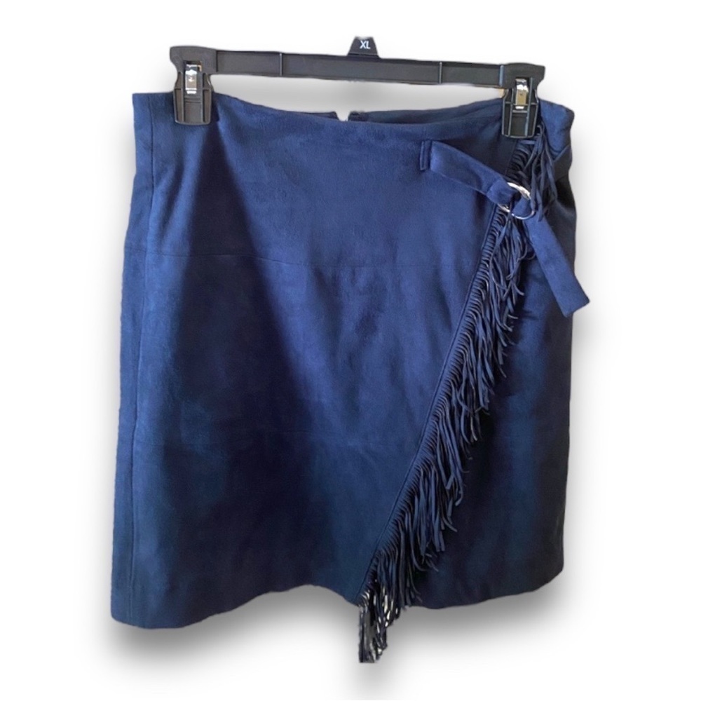 New Boutique Marie Oliver Boho Navy Faux Suede Skirt Size 4